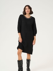 Kaffe KAmeridith 3/4 Sleeve Knitted Black Dress - Image 1 of 5