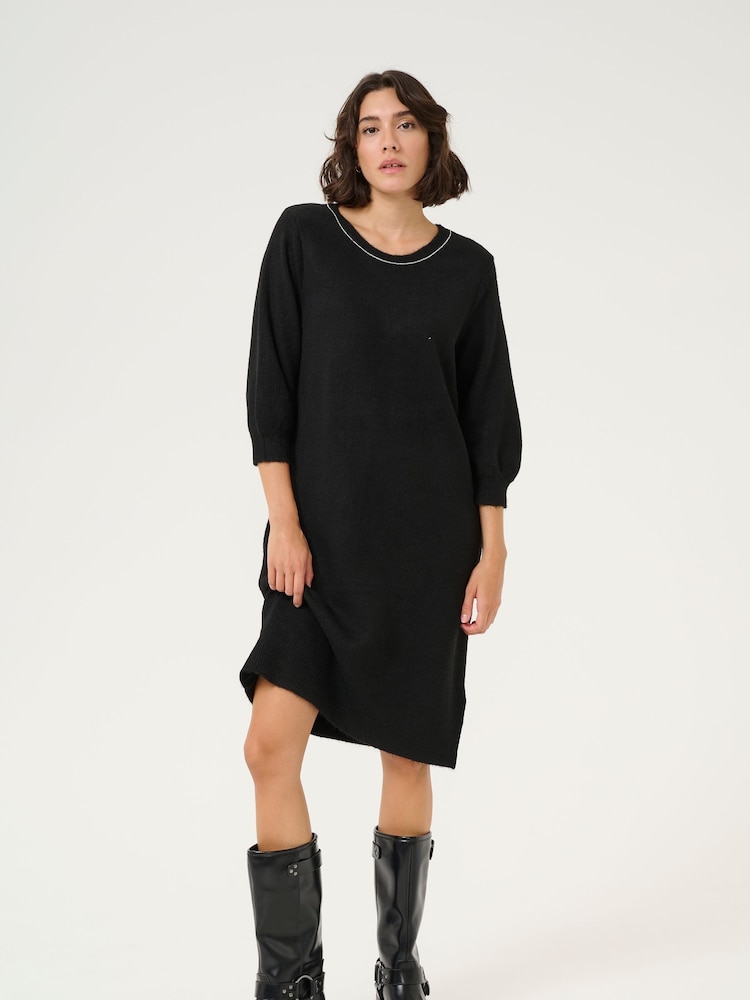 Kaffe KAmeridith 3/4 Sleeve Knitted Black Dress - Image 1 of 5