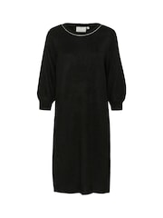 Kaffe KAmeridith 3/4 Sleeve Knitted Black Dress - Image 4 of 5