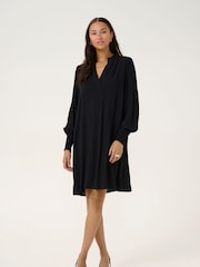 Kaffe Loose Fit KAmathilde V-Notch Neck Black Dress - Image 2 of 5