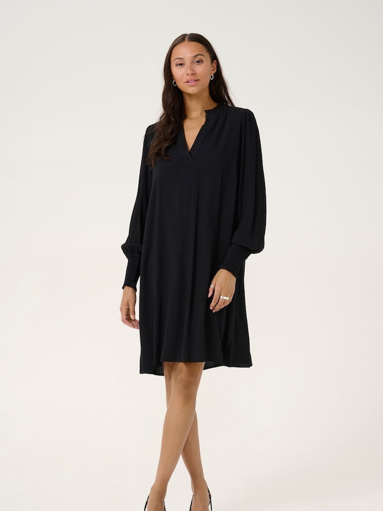 Kaffe Loose Fit KAmathilde V-Notch Neck Black Dress - Image 2 of 5