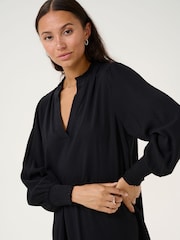 Kaffe Loose Fit KAmathilde V-Notch Neck Black Dress - Image 3 of 5