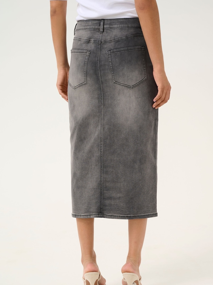 Kaffe Grey KAsinem Denim High Waist Midi Skirt - Image 2 of 6