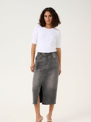 Kaffe Grey KAsinem Denim High Waist Midi Skirt - Image 3 of 6