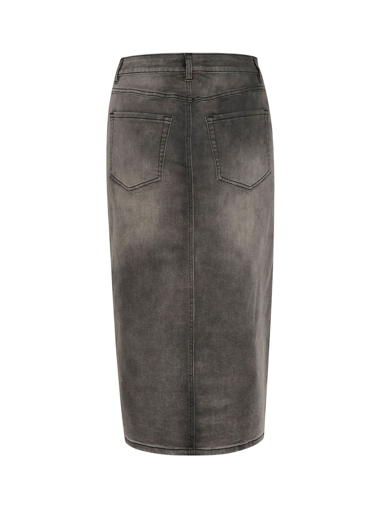 Kaffe Grey KAsinem Denim High Waist Midi Skirt - Image 6 of 6