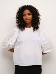 Kaffe Casual Fit KAemma 3/4 Sleeve White Blouse - Image 1 of 6