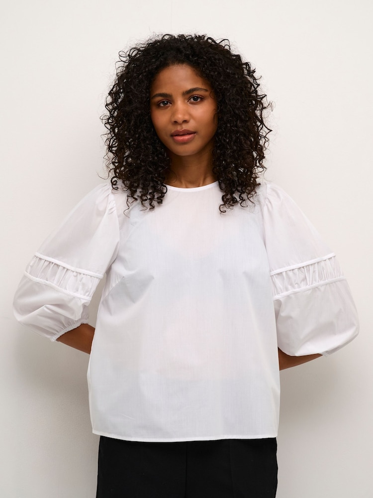 Kaffe Casual Fit KAemma 3/4 Sleeve White Blouse - Image 1 of 6