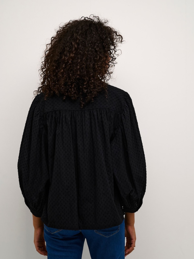 Kaffe KAroca 3/4 Sleeve Round Neck 100% Cotton Black Blouses - Image 2 of 6