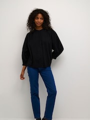 Kaffe KAroca 3/4 Sleeve Round Neck 100% Cotton Black Blouses - Image 4 of 6