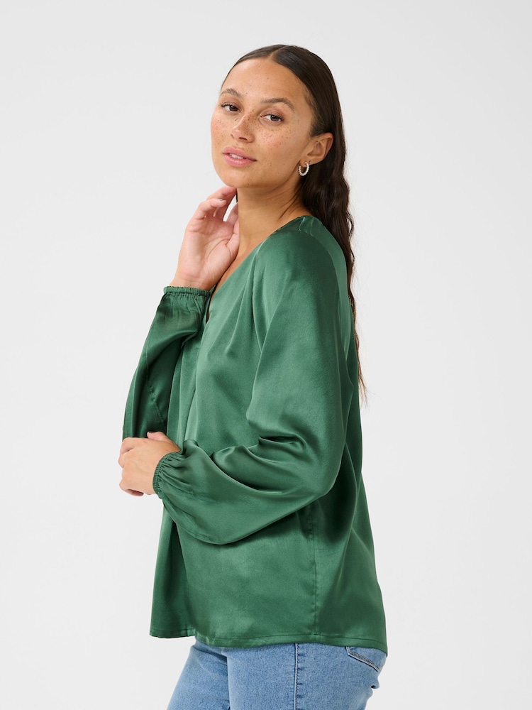 Kaffe KAlana Satin Long Sleeves V-Neck Blouse - Image 2 of 4