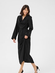 Kaffe KAariel Cowl Neck Long Sleeve Black Dress - Image 2 of 5