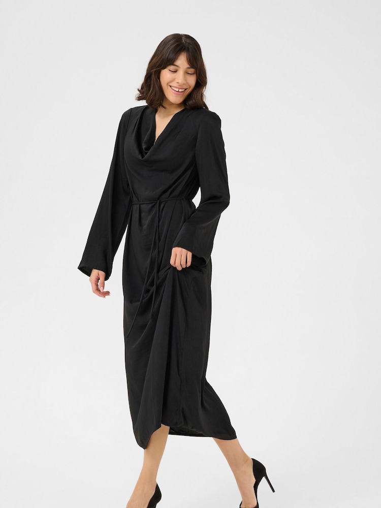 Kaffe KAariel Cowl Neck Long Sleeve Black Dress - Image 2 of 5