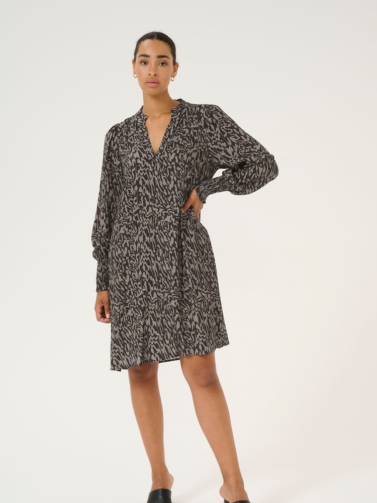 Kaffe Loose Fit KAmathilde V-Notch Neck Black Dress - Image 1 of 5