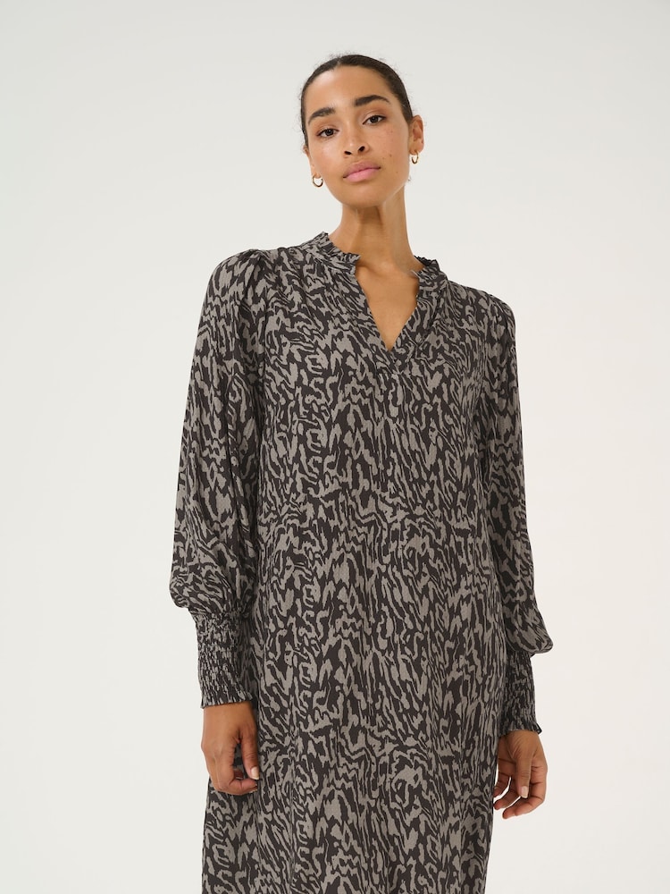 Kaffe Loose Fit KAmathilde V-Notch Neck Black Dress - Image 2 of 5