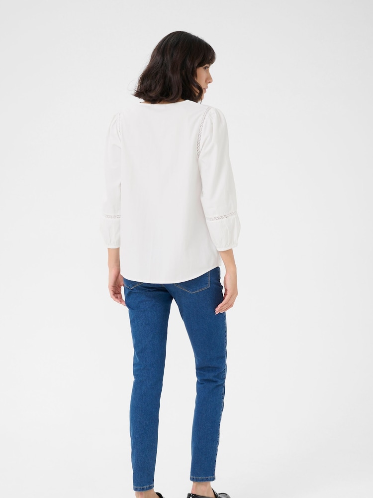 Kaffe KAlila V-Notch Neck Long Sleeve White Blouse - Image 2 of 6