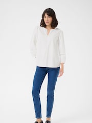 Kaffe KAlila V-Notch Neck Long Sleeve White Blouse - Image 3 of 6