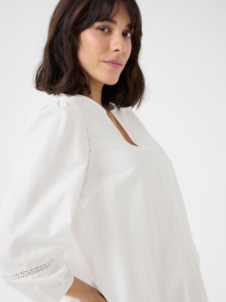 Kaffe KAlila V-Notch Neck Long Sleeve White Blouse - Image 4 of 6