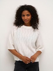 Kaffe KAtella Half Sleeve Hole Knit Pullover Jumper - Image 1 of 6