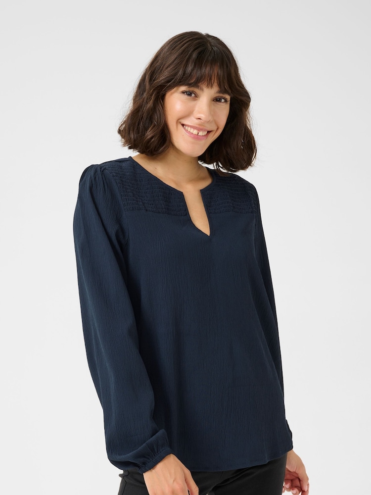 Kaffe KAlinda Smock Yoke V-Notch Neck Blouse - Image 1 of 6