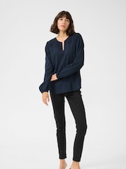Kaffe KAlinda Smock Yoke V-Notch Neck Blouse - Image 2 of 6
