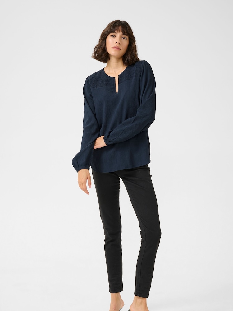 Kaffe KAlinda Smock Yoke V-Notch Neck Blouse - Image 2 of 6