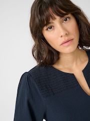 Kaffe KAlinda Smock Yoke V-Notch Neck Blouse - Image 4 of 6