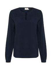 Kaffe KAlinda Smock Yoke V-Notch Neck Blouse - Image 5 of 6