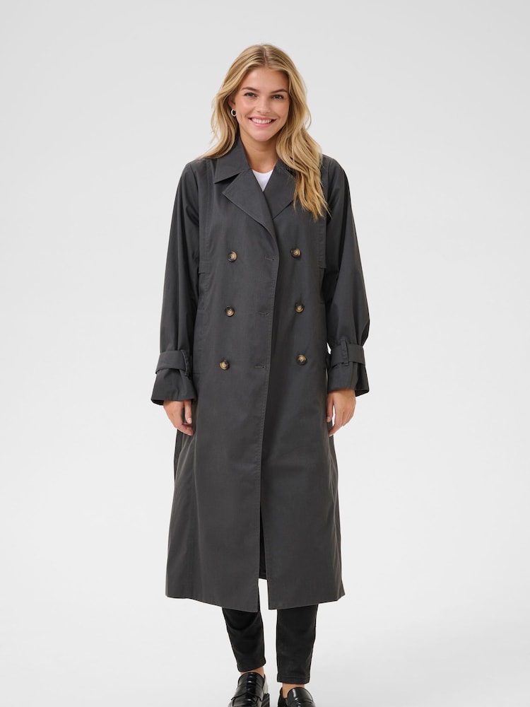 Kaffe Grey KApatricia Double Breasted Trench Coat - Image 1 of 4
