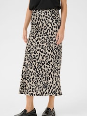 Kaffe KAjune Leopard Print Sateen Midi Skirt - Image 1 of 5