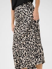 Kaffe KAjune Leopard Print Sateen Midi Skirt - Image 2 of 5