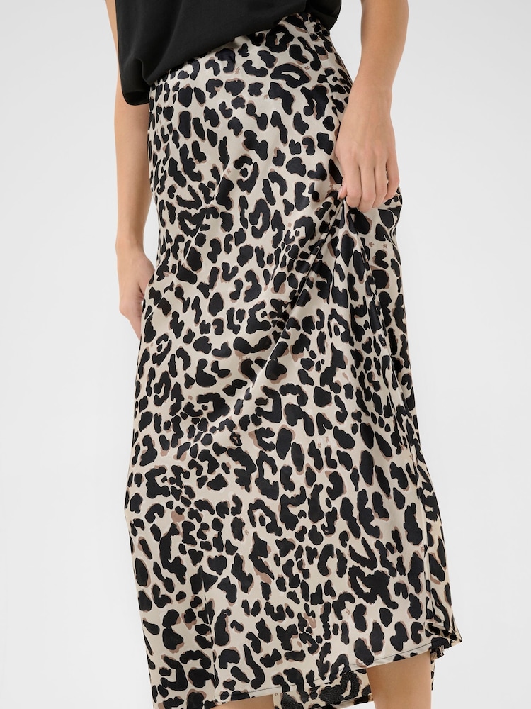 Kaffe KAjune Leopard Print Sateen Midi Skirt - Image 2 of 5