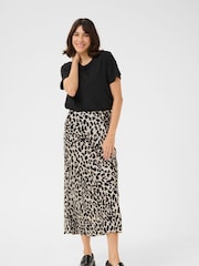 Kaffe KAjune Leopard Print Sateen Midi Skirt - Image 3 of 5