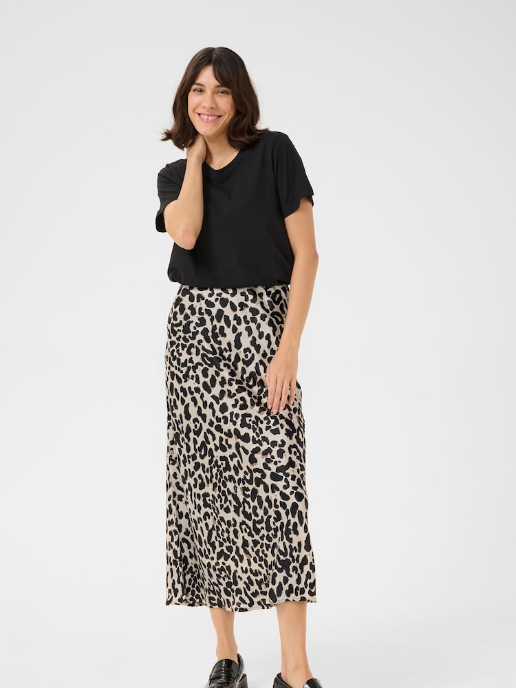 Kaffe KAjune Leopard Print Sateen Midi Skirt - Image 3 of 5