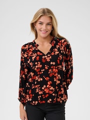 Kaffe KAtine 3/4 Sleeves V-Notch Neck Blouse - Image 1 of 6
