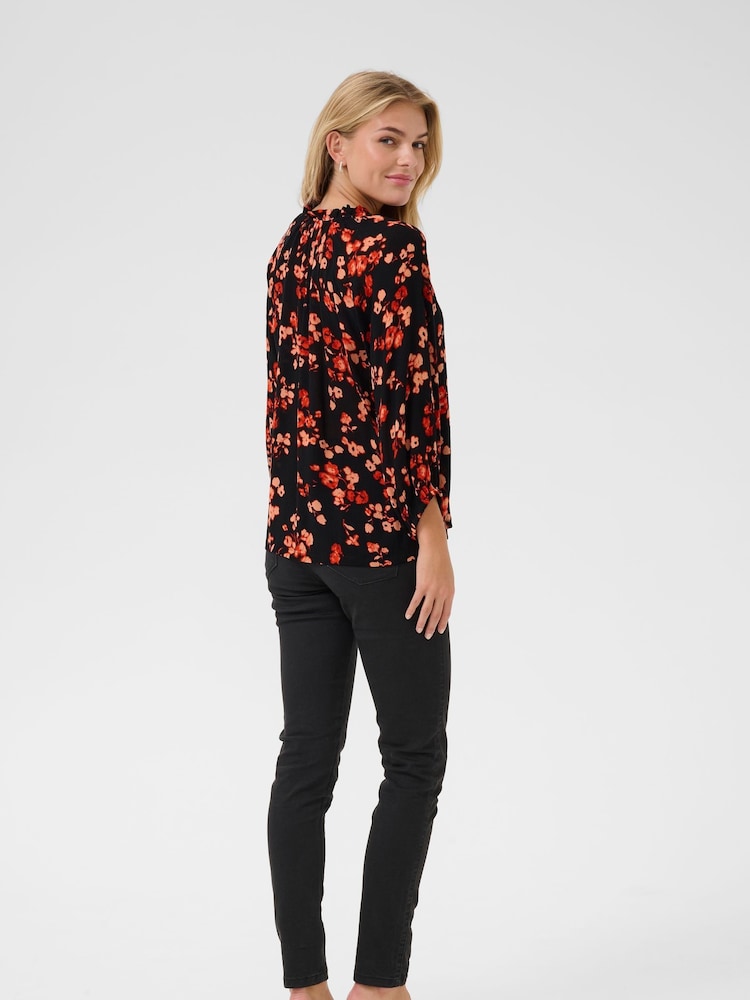 Kaffe KAtine 3/4 Sleeves V-Notch Neck Blouse - Image 2 of 6