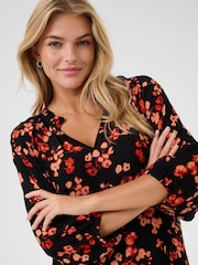 Kaffe KAtine 3/4 Sleeves V-Notch Neck Blouse - Image 4 of 6