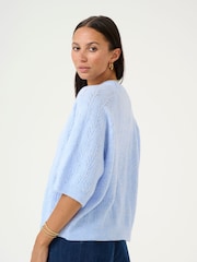 Kaffe Blue KAtella Half Sleeve Hole Knit Jumper - Image 2 of 6