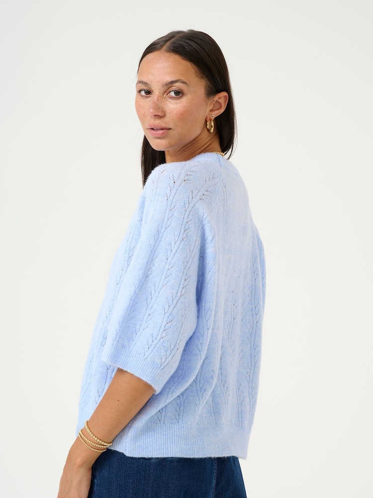 Kaffe Blue KAtella Half Sleeve Hole Knit Jumper - Image 2 of 6