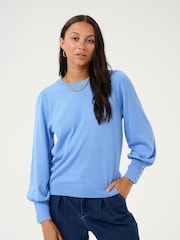 Kaffe Lizza Crew Neck Button Cuff Pullover Blouses - Image 1 of 6
