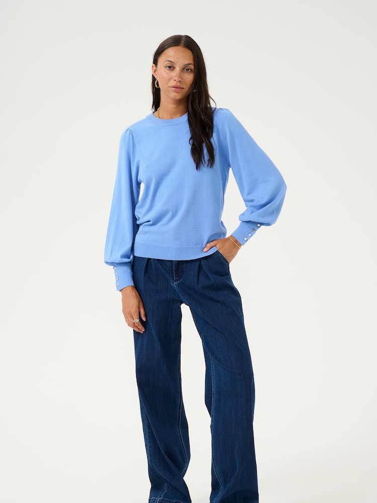 Kaffe Lizza Crew Neck Button Cuff Pullover Blouses - Image 3 of 6