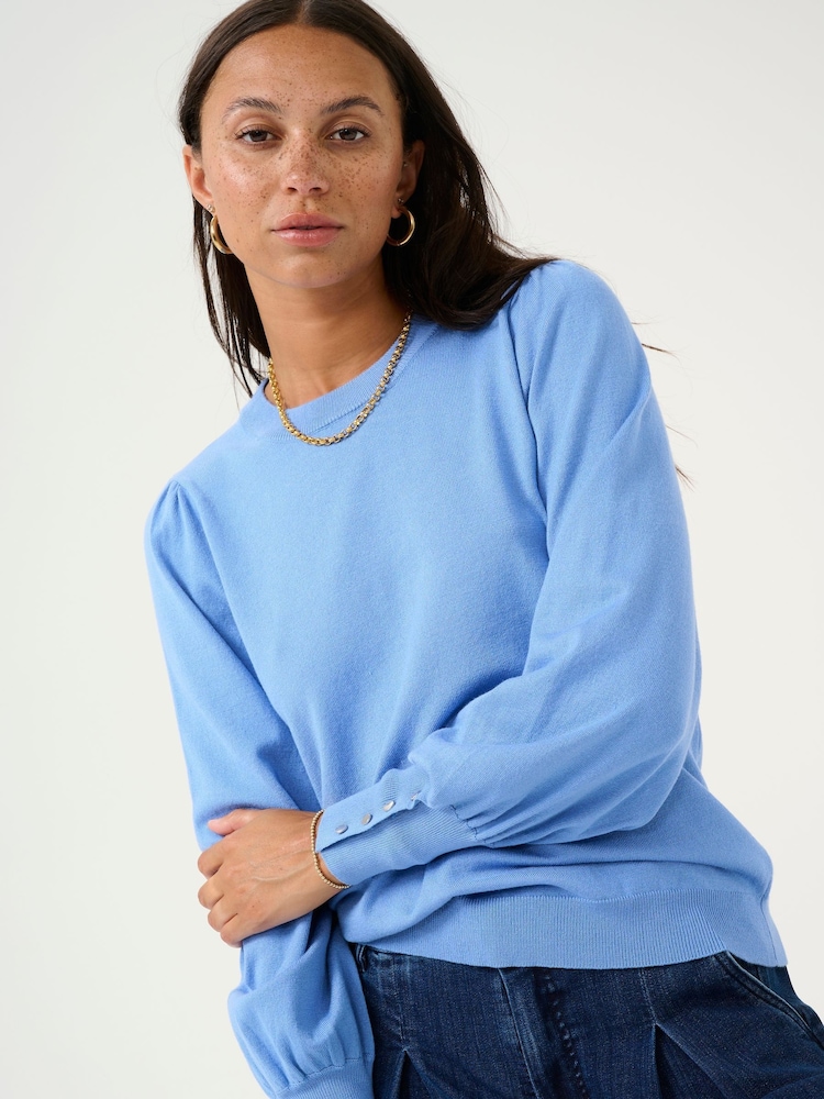 Kaffe Lizza Crew Neck Button Cuff Pullover Blouses - Image 4 of 6