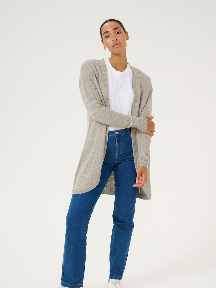 Kaffe Grey KAemria Long Open Front Cardigan - Image 3 of 6