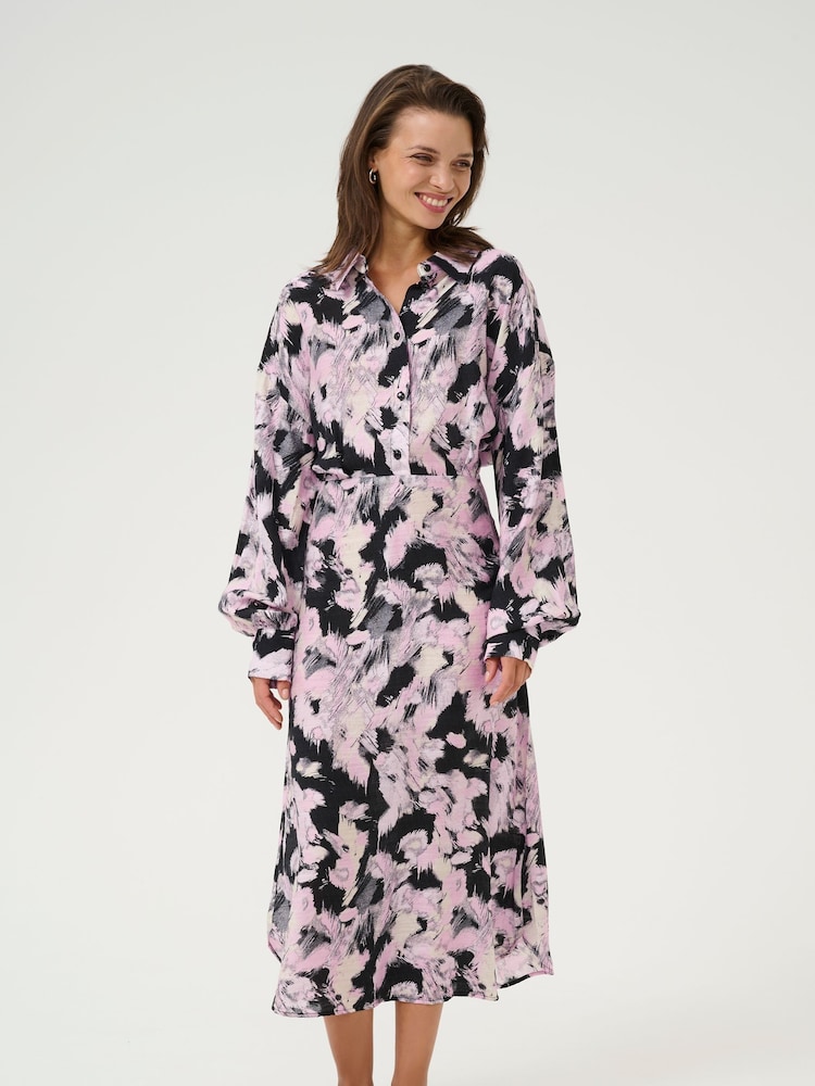 Kaffe KAvictoria Long Sleeve Black Shirt Dress - Image 1 of 4