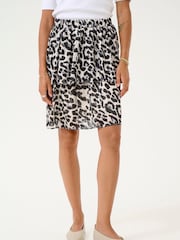 Kaffe KAsepia Leopard Print Elastic Waist Tiered Black Skirt - Image 1 of 6