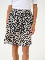 Kaffe KAsepia Leopard Print Elastic Waist Tiered Black Skirt - Image 3 of 6