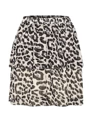 Kaffe KAsepia Leopard Print Elastic Waist Tiered Black Skirt - Image 5 of 6