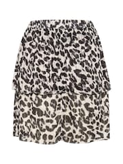 Kaffe KAsepia Leopard Print Elastic Waist Tiered Black Skirt - Image 6 of 6