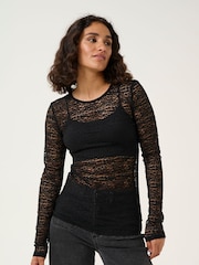 Kaffe KAlinda Lace Long Sleeve Black T-Shirt - Image 1 of 6