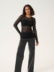 Kaffe KAlinda Lace Long Sleeve Black T-Shirt - Image 3 of 6