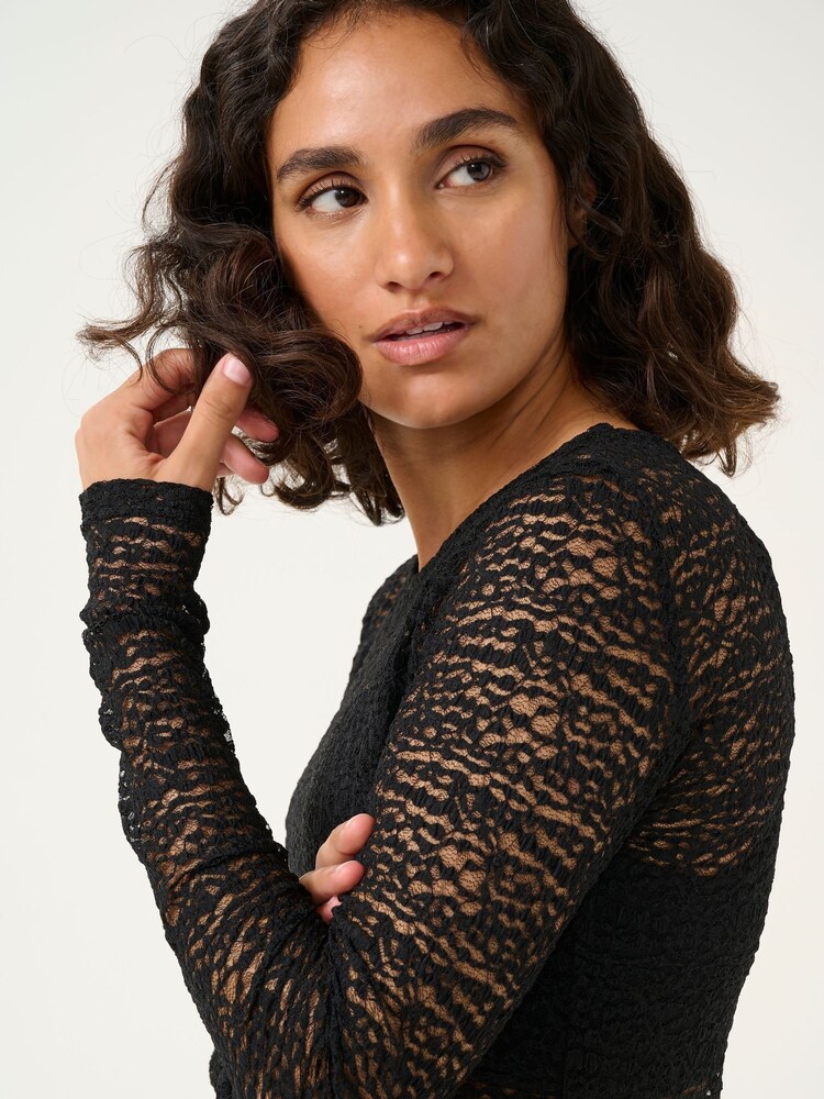 Buy Kaffe KAlinda Lace Long Sleeve Black T-Shirt from the Next UK